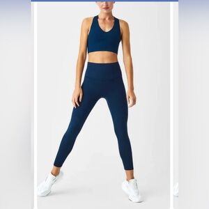 SPANX Booty Boost Active 7/8 Leggings navy blue Floral pattern size S
